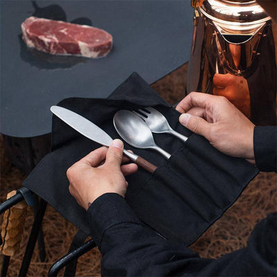 Naturehike Outdoor Stainless Steel Wooden Knife Fork Spoon Dinnerware Set - HUNTING CASE