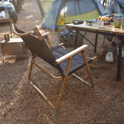 Foldable Wooden Grain Aluminum Camping Chair - HUNTING CASE