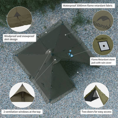 Naturehike Flame Retardant 4-Season Camping Tent with Stove Jack - HUNTING CASE