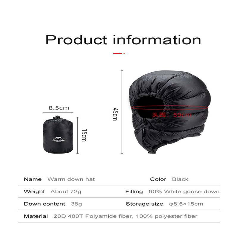 Naturehike Winter Outdoor Hiking Windproof Hood Warm Goose Down Hat - HUNTING CASE