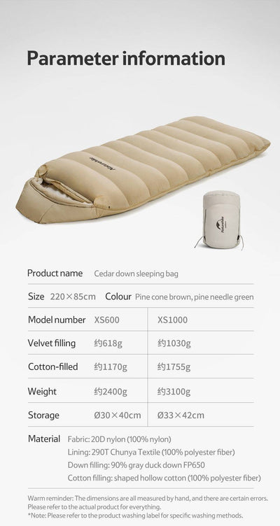 Naturehike "RDS” Cedar Down Sleeping Bag - Warm and Comfortable Outdoor Companion - HUNTING CASE