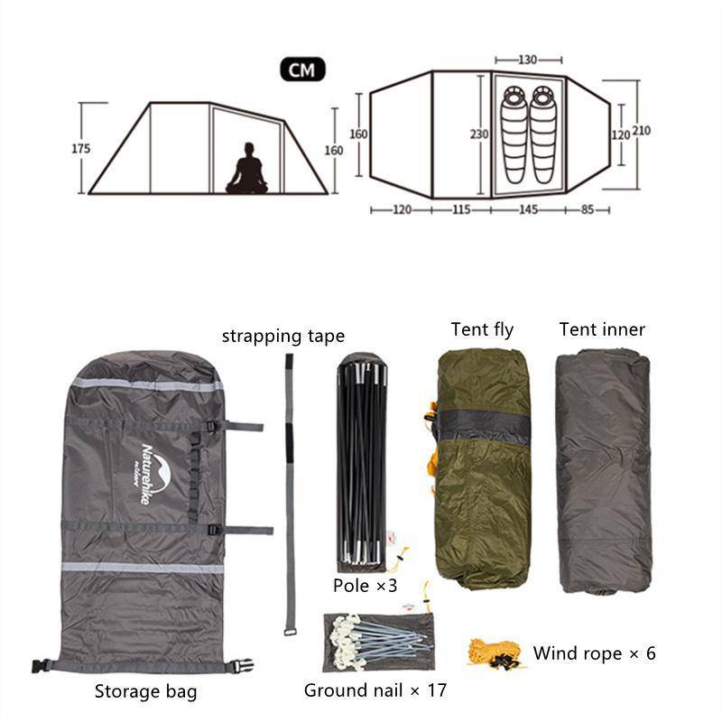 Naturehike 3-season 2 Person Motorcycle Camping Tent - HUNTING CASE