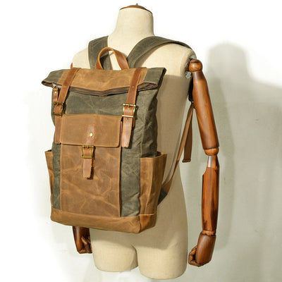 Stylish Men's Canvas Backpack with Padded Laptop Compartment - HUNTING CASE