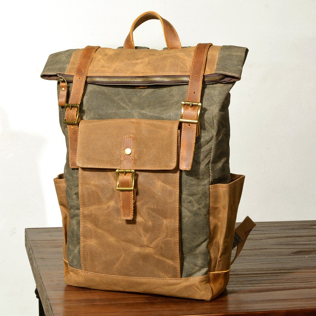 Stylish Men's Canvas Backpack with Padded Laptop Compartment - HUNTING CASE