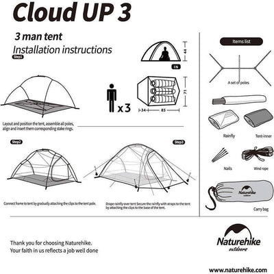 Cloud UP 3 People 3-Season Camping Tent - HUNTING CASE