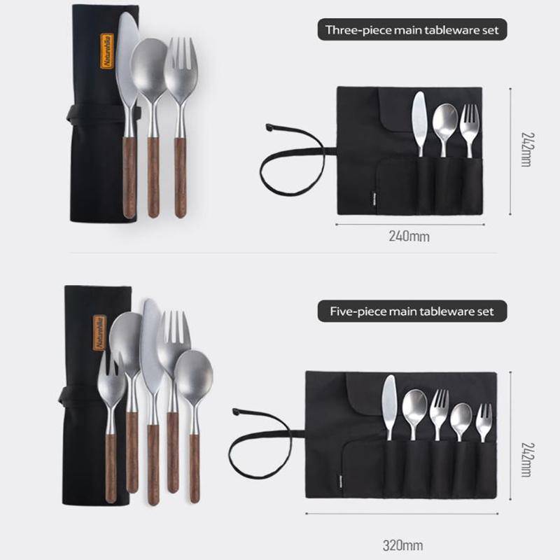 Naturehike Outdoor Stainless Steel Wooden Knife Fork Spoon Dinnerware Set - HUNTING CASE