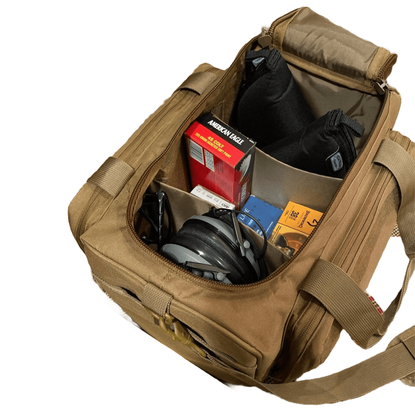 Deluxe gun range bag with ample storage space