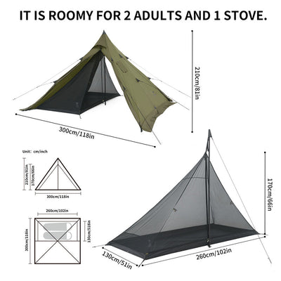 Naturehike Flame Retardant 4-Season Camping Tent with Stove Jack - HUNTING CASE