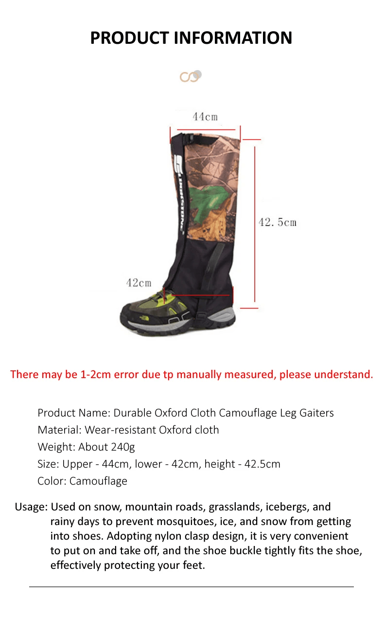 1 Pair Camo Wear-Resistant Waterproof Hiking Climbing Hunting Snow Legging Cover - HUNTING CASE