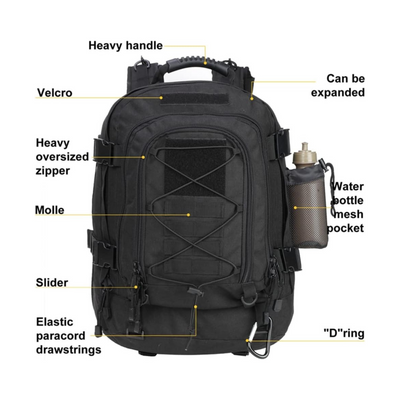 Heavy-duty tactical backpack with spacious compartments