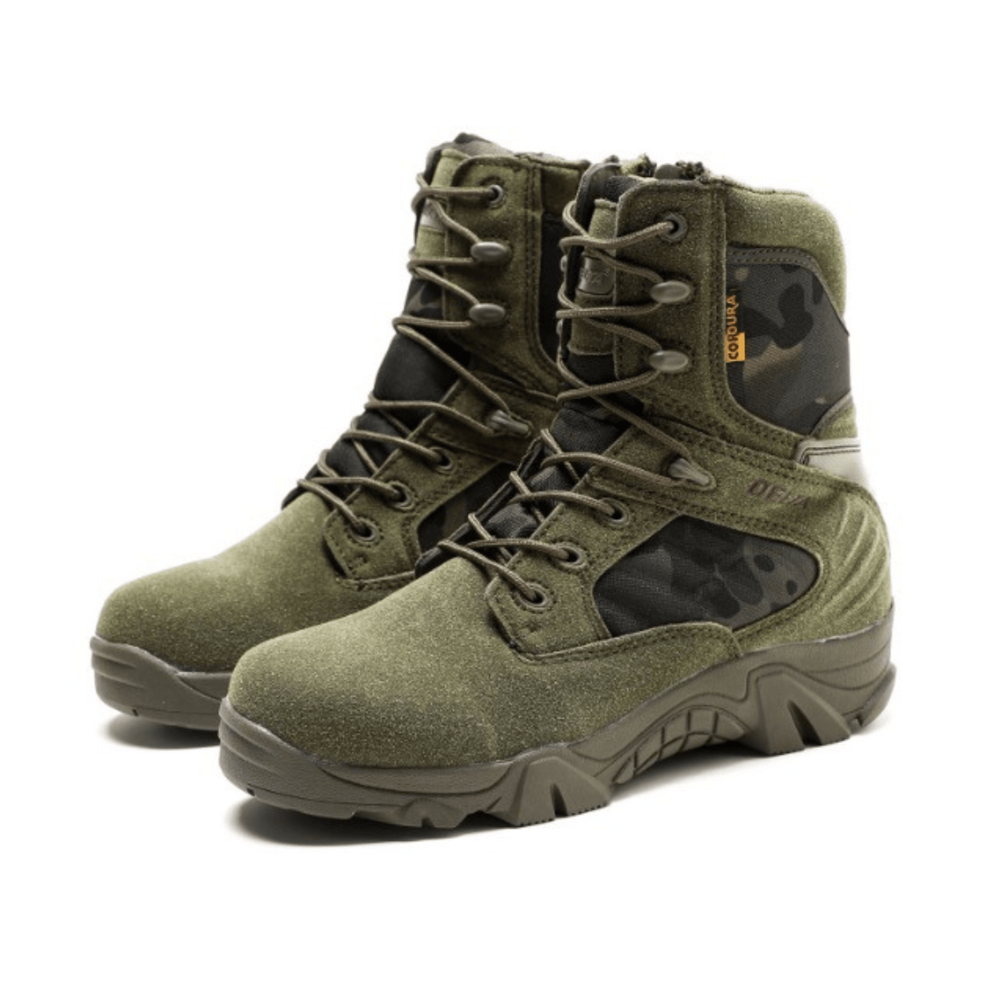 Military-inspired tactical leather boots for outdoor combat