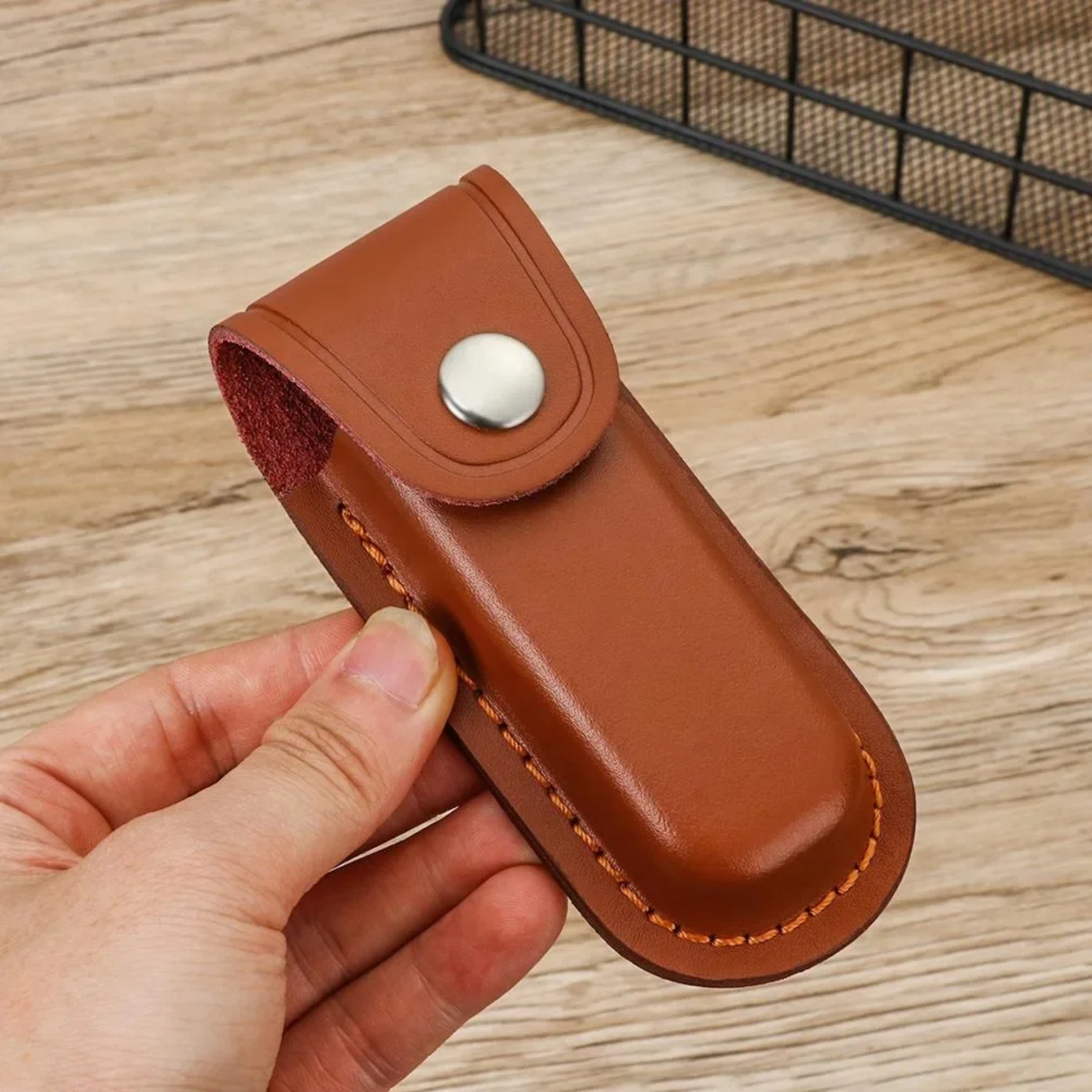 Belt-attached leather tool holder