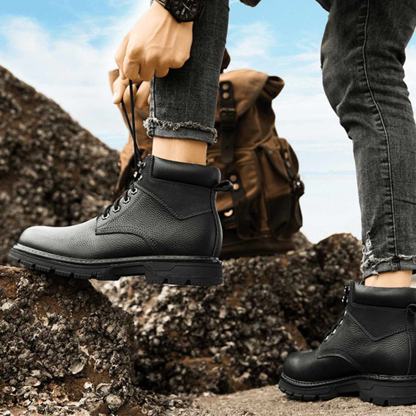 Men's winter footwear inspired by British fashion with leather Martin boots