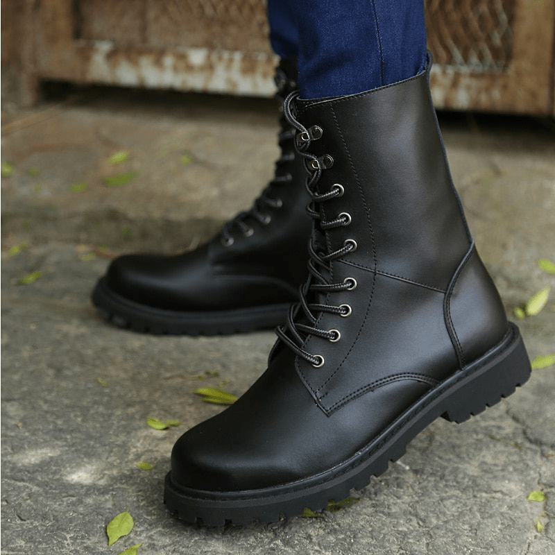 Leather Martin boots for winter with warm fleece interior