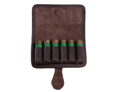 Cognac Leather Ammo Pouch for 6 Rounds 12 Gauge - HUNTING CASE