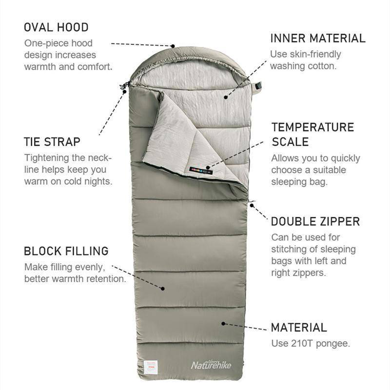 M180/400 Pongee Cotton Camping Sleeping Bag - HUNTING CASE