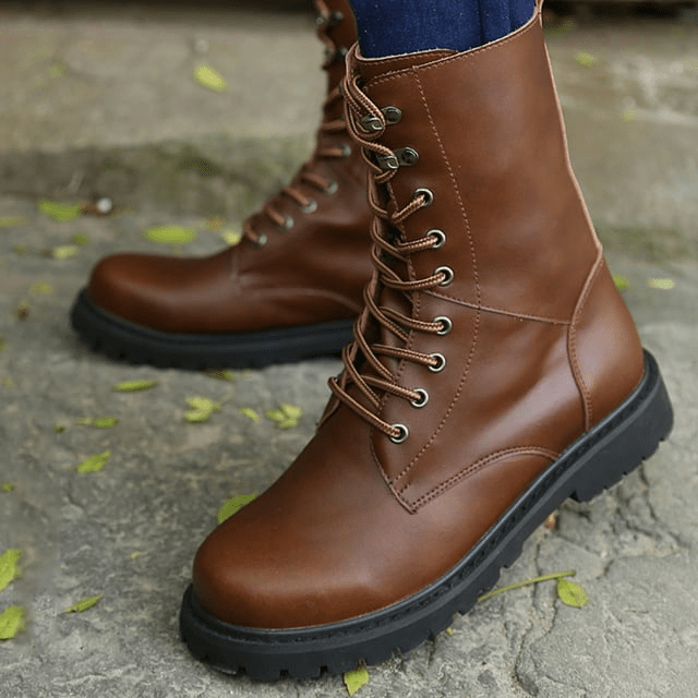 Leather military boots for winter with plus fleece insulation