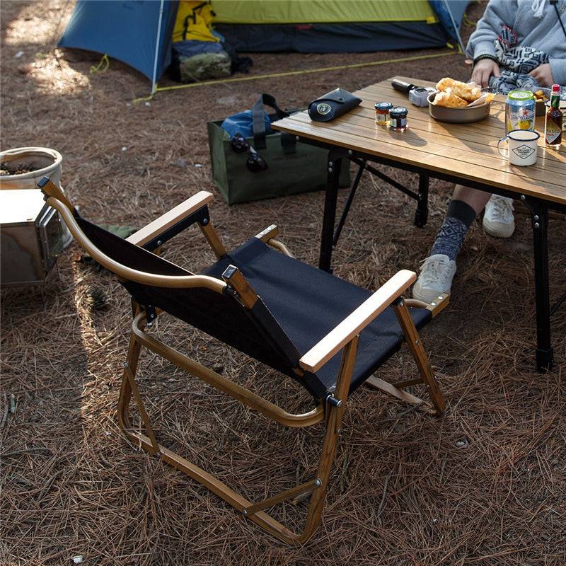 Black Wooden Grain Aluminum Camping Chair Foldable - HUNTING CASE