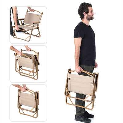 Foldable Wooden Grain Aluminum Camping Chair - HUNTING CASE