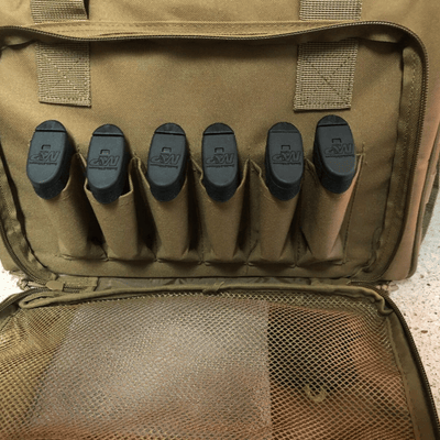 Gun range storage bag featuring deluxe compartments