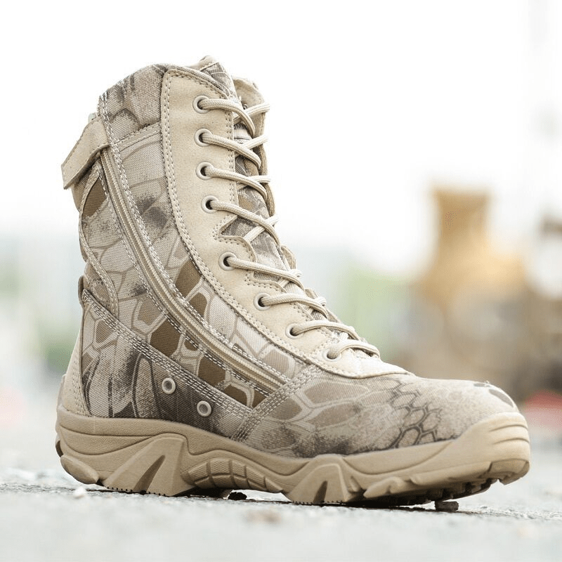 Sand Boa military boots with snake design and waterproof features