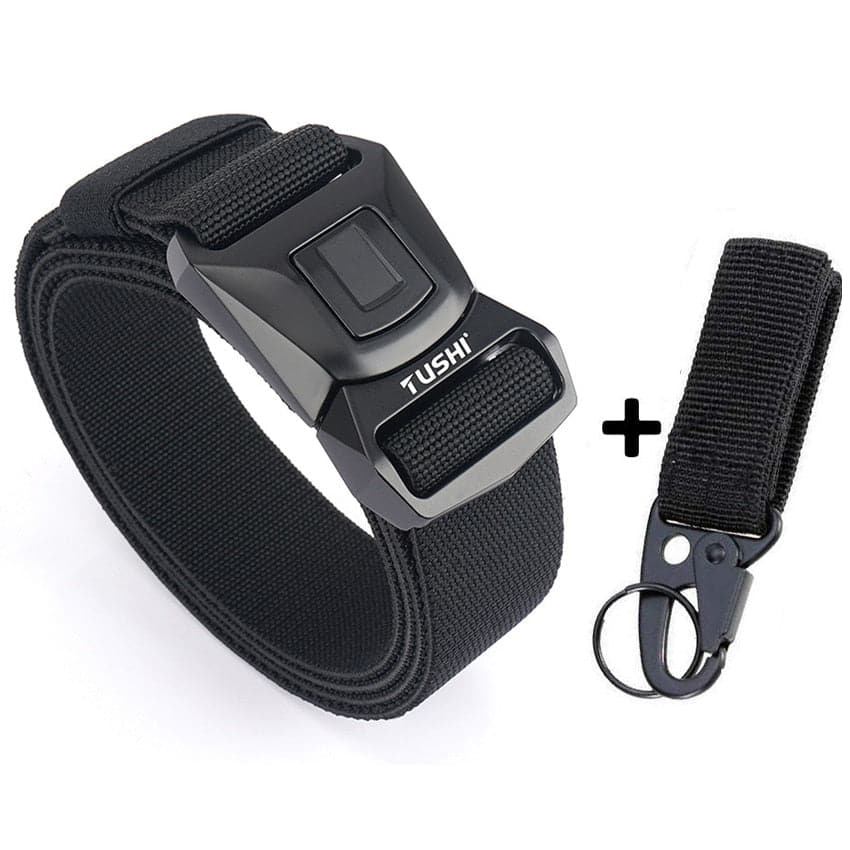 Combat belt with one-touch release buckle