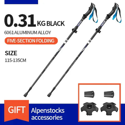 Ultralight Folding Aluminum Trekking Poles: Set of 2 for Hiking & Nordic Activities - HUNTING CASE