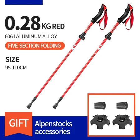 Ultralight Folding Aluminum Trekking Poles: Set of 2 for Hiking & Nordic Activities - HUNTING CASE