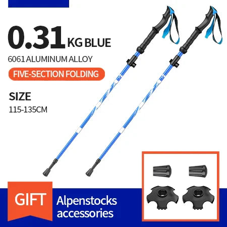 Ultralight Folding Aluminum Trekking Poles: Set of 2 for Hiking & Nordic Activities - HUNTING CASE