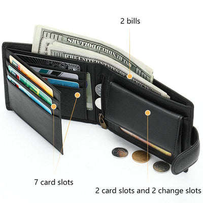 Spacious card slots and bill slots in leather wallet