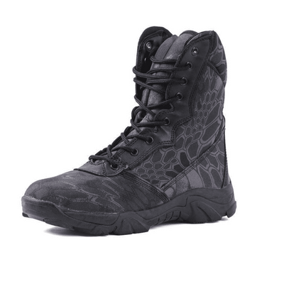 Black Python military tactical boots with snake pattern and waterproof