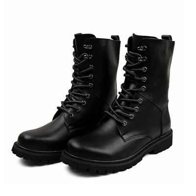 Winter leather military Martin boots with fleece lining