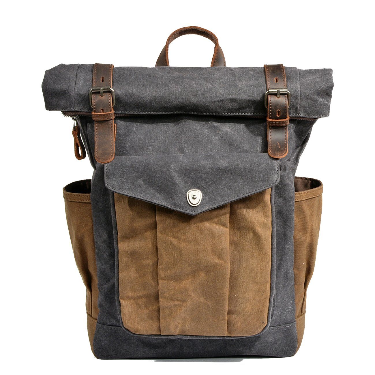 Functional Waxed Canvas Roll Top Backpack for All Occasions - HUNTING CASE