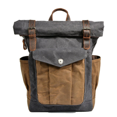 Functional Waxed Canvas Roll Top Backpack for All Occasions - HUNTING CASE