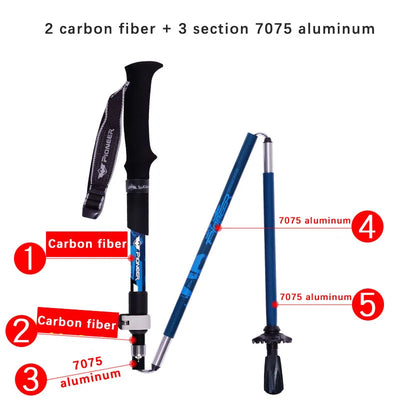 2pcs Foldable 5-Section Carbon Fiber Trekking Poles for Hiking - HUNTING CASE