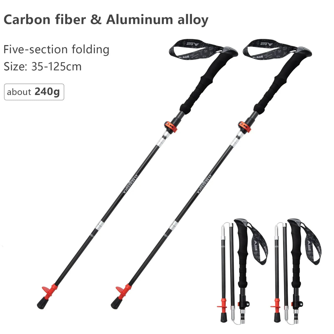 Carbon Fiber Folding Trekking Poles for Hiking & Climbing - HUNTING CASE