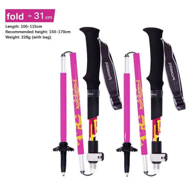 2pcs Foldable 5-Section Carbon Fiber Trekking Poles for Hiking - HUNTING CASE