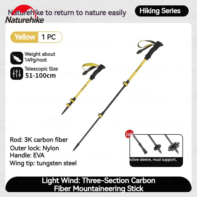 Ultralight 3K Carbon Fiber Telescopic Hiking Stick: 3-Section Pole - HUNTING CASE