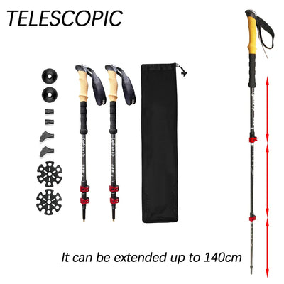 2pcs Telescopic Carbon Fiber Trekking Poles: Lightweight Collapsible - HUNTING CASE