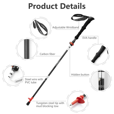 Carbon Fiber Folding Trekking Poles for Hiking & Climbing - HUNTING CASE