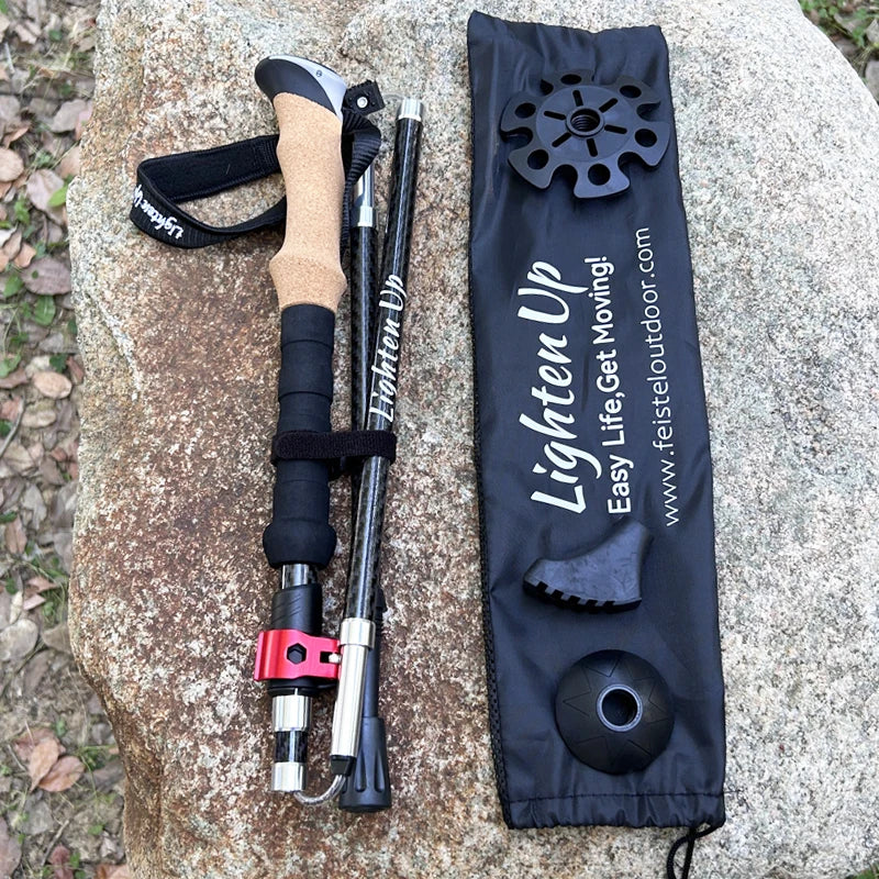 Portable Foldable 5-Section Trekking Pole Set for Hiking - HUNTING CASE