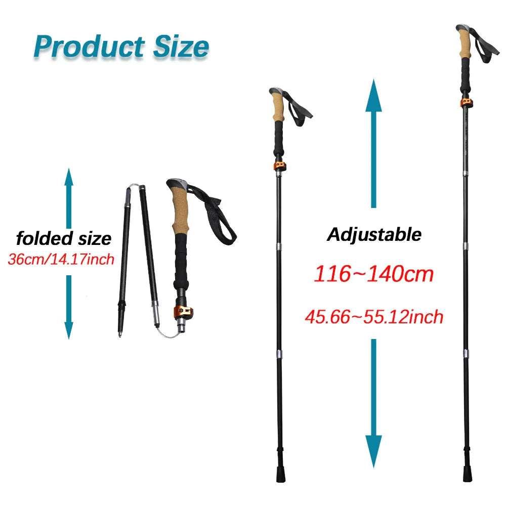 Ultralight Carbon Fiber Trekking Poles: Folding Hiking & Nordic Walking - HUNTING CASE