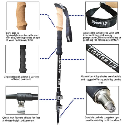 Ultralight Adjustable Aluminum Trekking Poles: Nordic Walking Sticks - HUNTING CASE