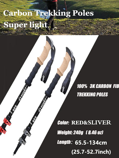 2Pcs Ultra-Light Telescopic Trekking Poles: Folding Aluminum/Carbon - HUNTING CASE