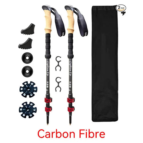 2pcs Telescopic Carbon Fiber Trekking Poles: Lightweight Collapsible - HUNTING CASE