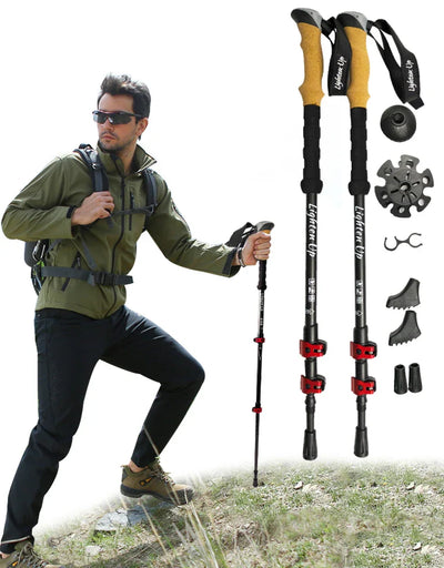 2Pcs Ultra-Light Telescopic Trekking Poles: Folding Aluminum/Carbon - HUNTING CASE