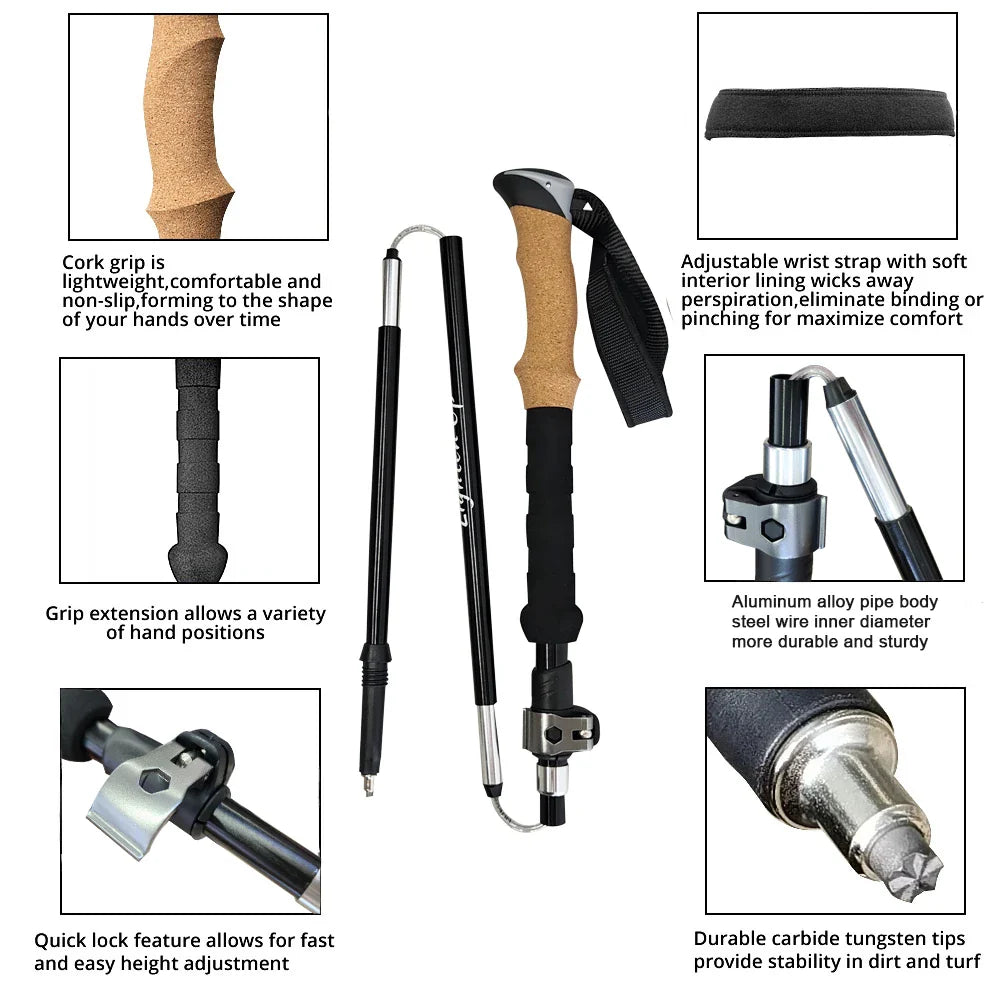 Portable Foldable 5-Section Trekking Pole Set for Hiking - HUNTING CASE