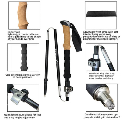 Portable Foldable 5-Section Trekking Pole Set for Hiking - HUNTING CASE