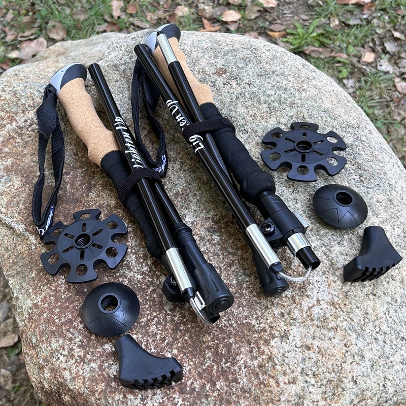 Portable Foldable 5-Section Trekking Pole Set for Hiking - HUNTING CASE