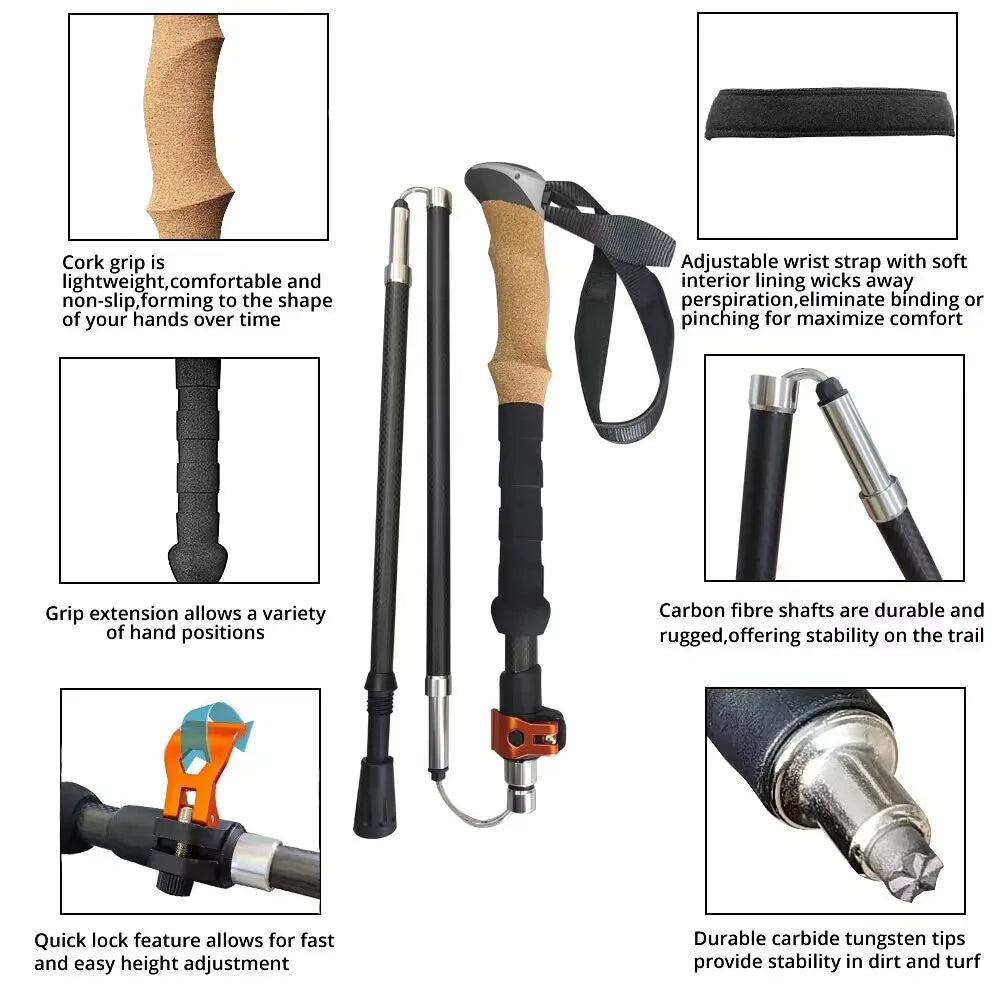 Ultralight Carbon Fiber Trekking Poles: Folding Hiking & Nordic Walking - HUNTING CASE